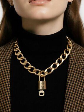 Gold-Plated Necklace with Authentic Louis Vuitton Padlock